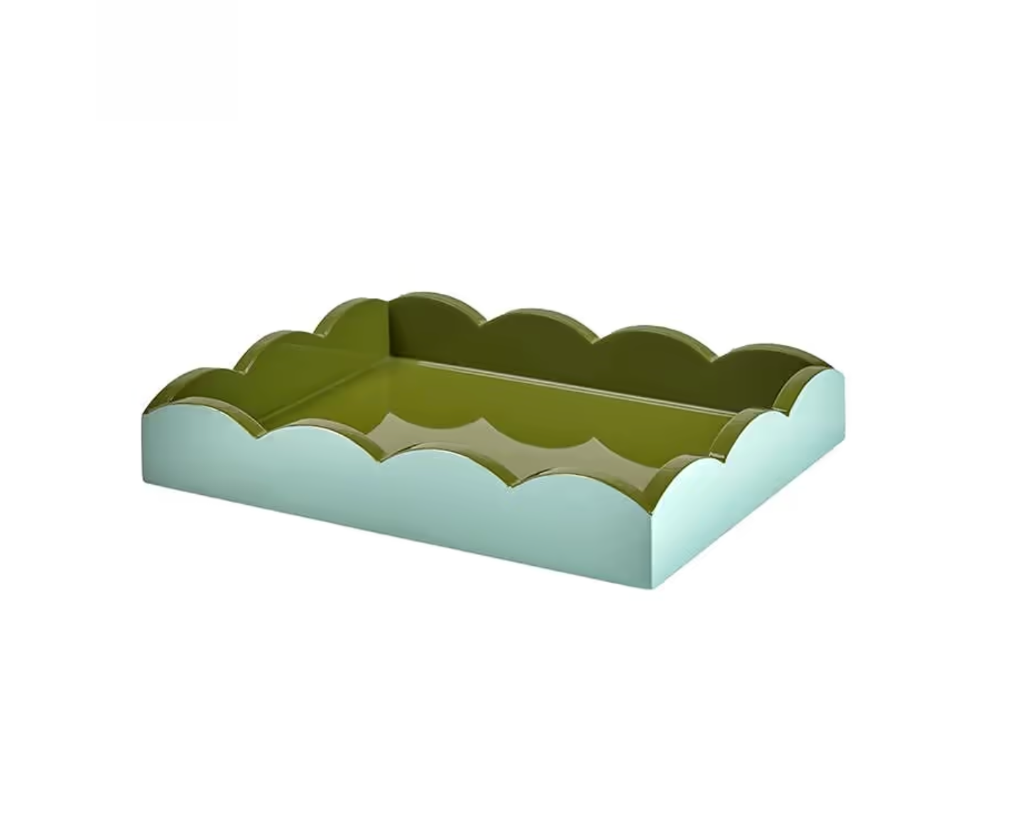 Eau De Nil & Khaki Lacquered Scallop Small Two-Tone Tray