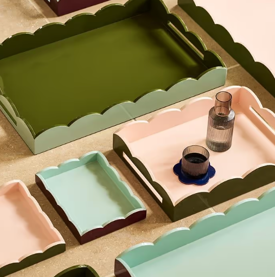 Eau De Nil & Khaki Lacquered Scallop Small Two-Tone Tray