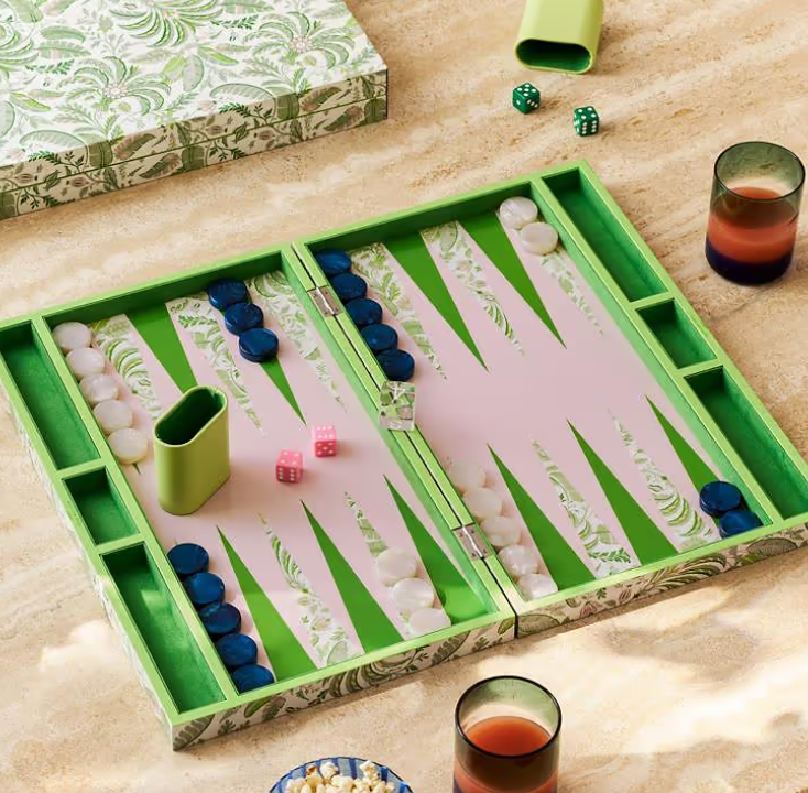 Palm Beach Green Lacquer Backgammon Set