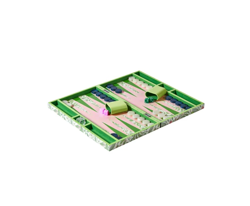 Palm Beach Green Lacquer Backgammon Set