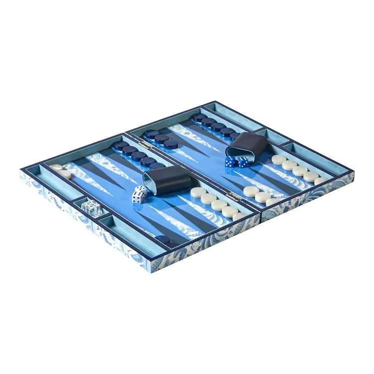 Palm Beach Blue Lacquer Backgammon Set