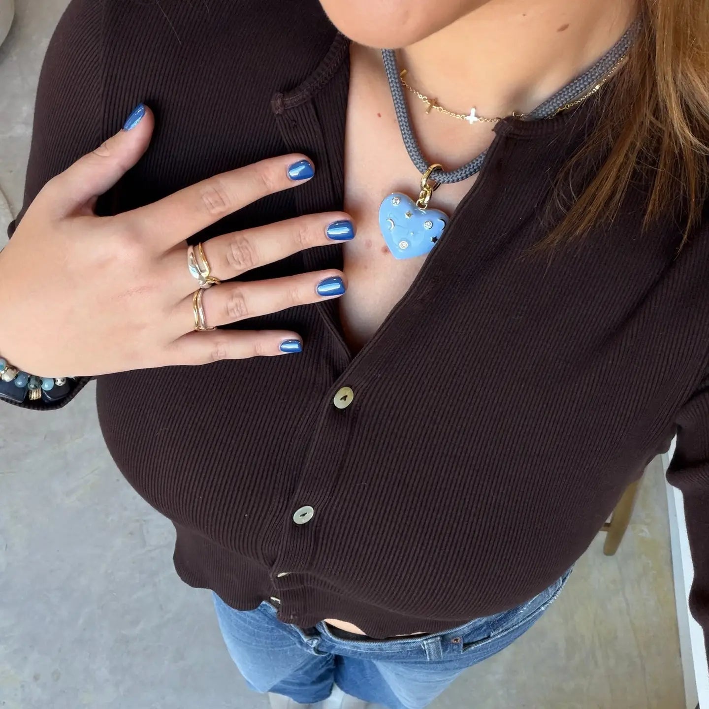 Blue Enamel Heart Locket Charm