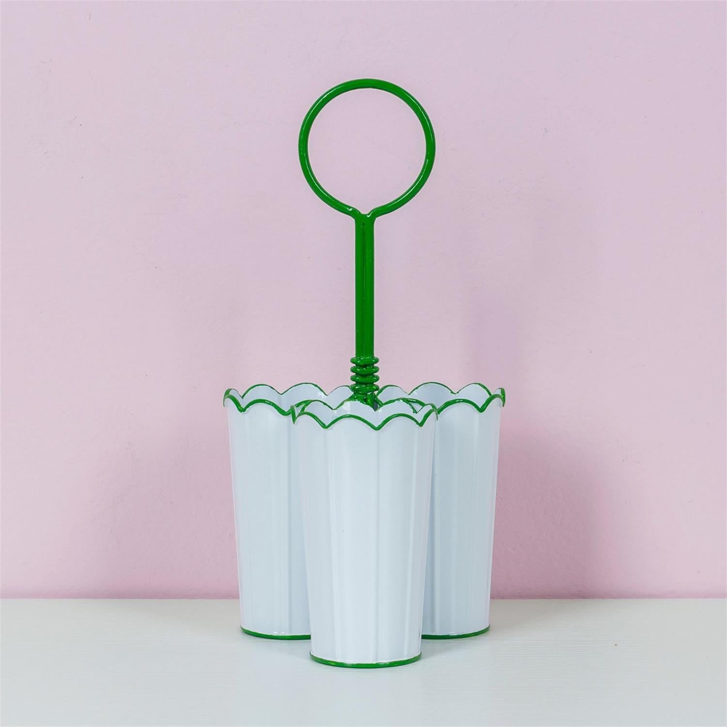 Scalloped Garden White Metal Flatware Caddy