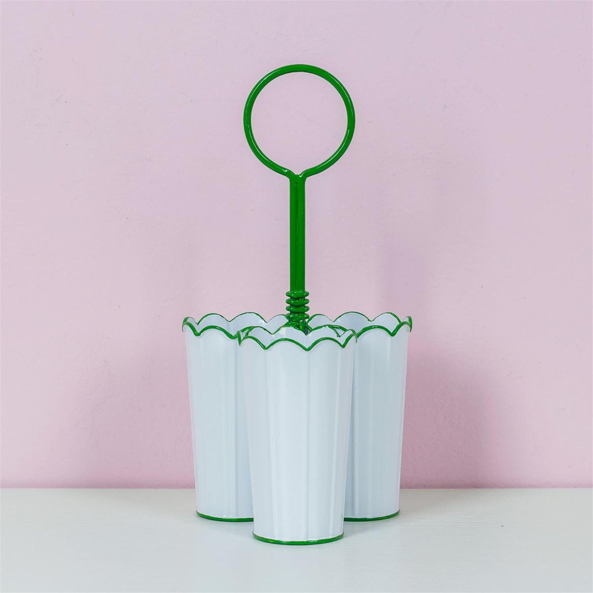 Scalloped Garden White Metal Flatware Caddy