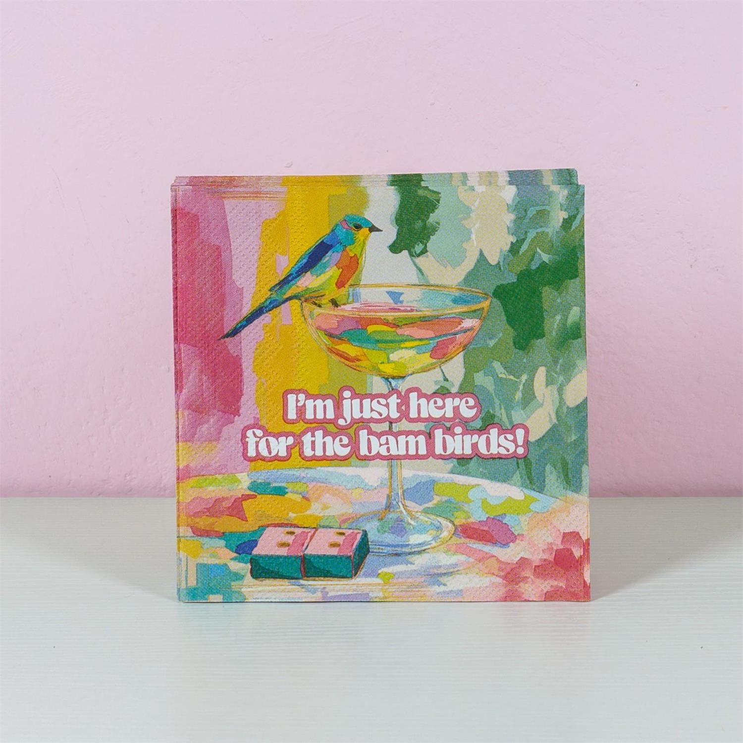 Paper Beverage Napkins - Mahj I Bam Birds - 20 Ct