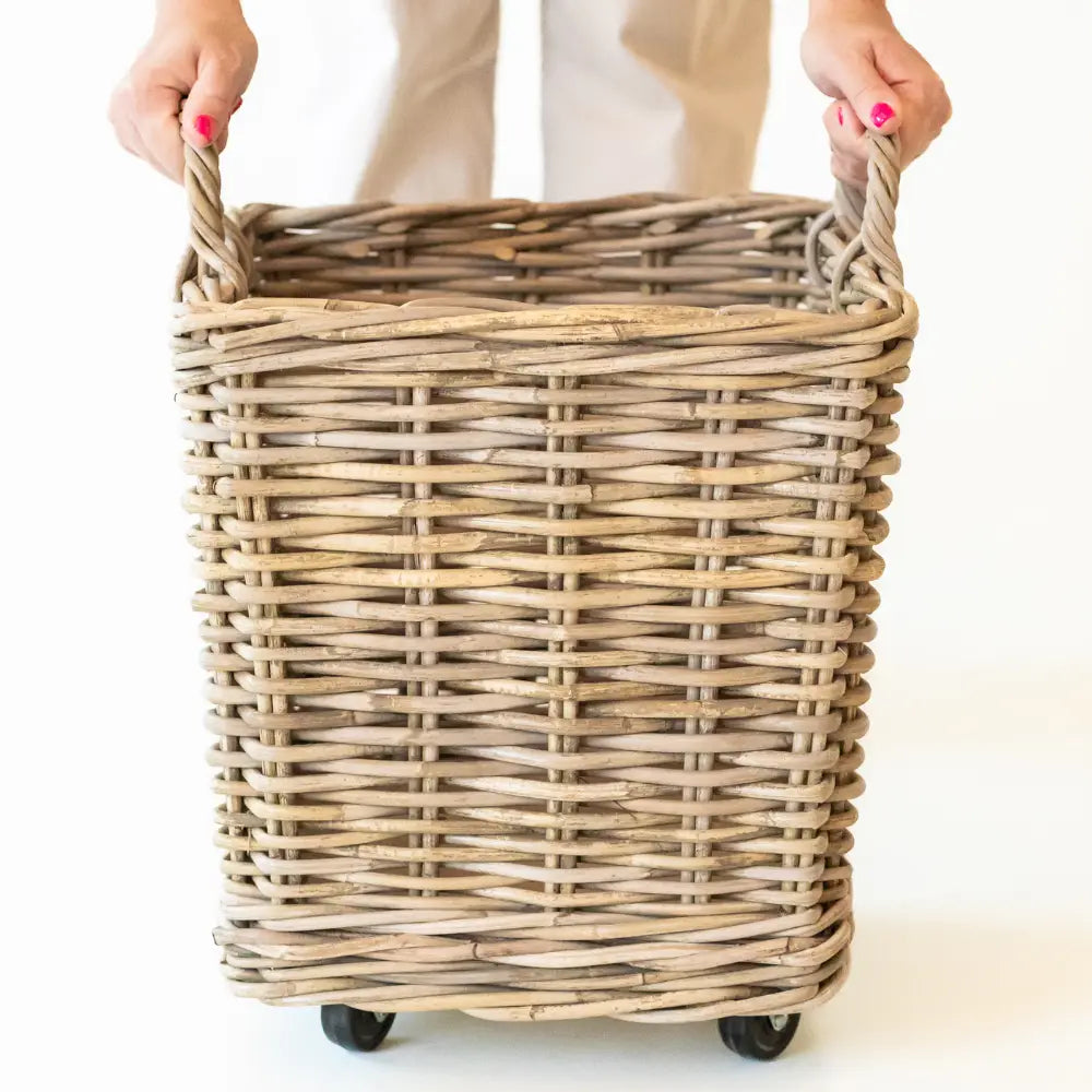 Rattan Square Storage Basket On Wheels