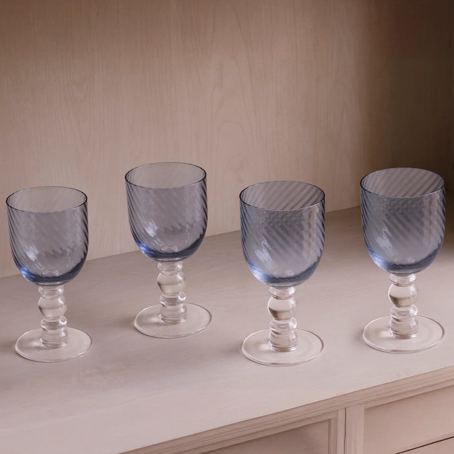 GLASS French Swirl Wine Set of 4 (Blue) 8 fl oz