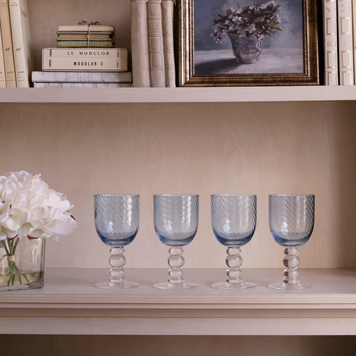 GLASS French Swirl Wine Set of 4 (Blue) 8 fl oz