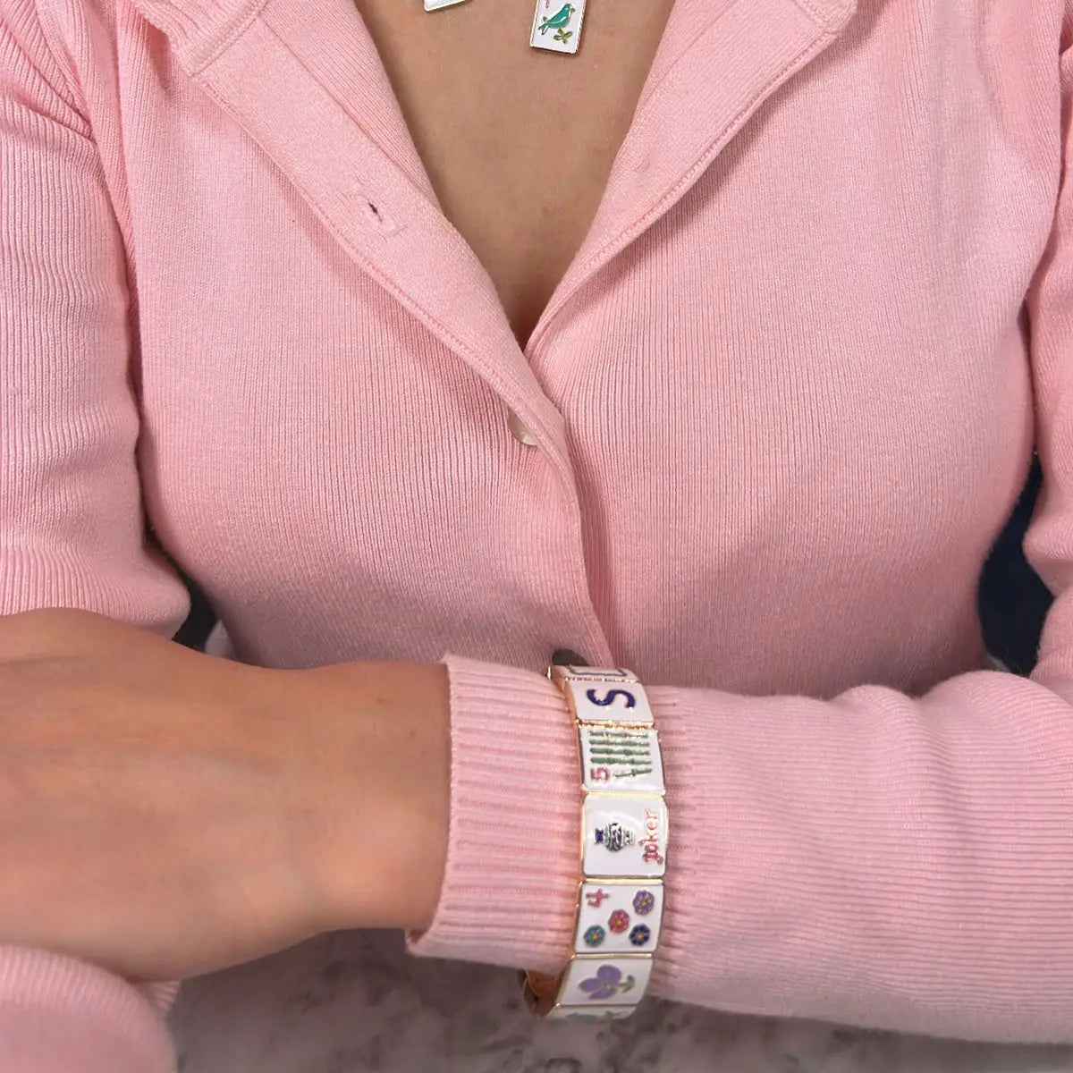 Going Mahjong! Enamel Hinge Bangle in Multi