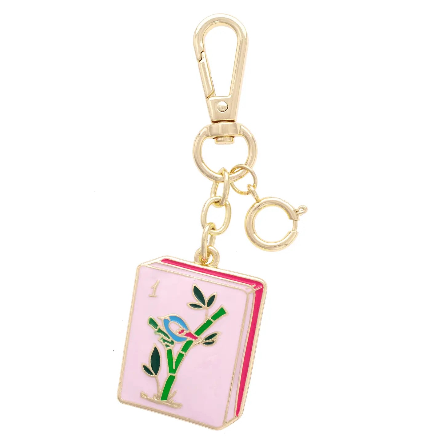Mahjong Tile Enamel Bag Charm in Pink