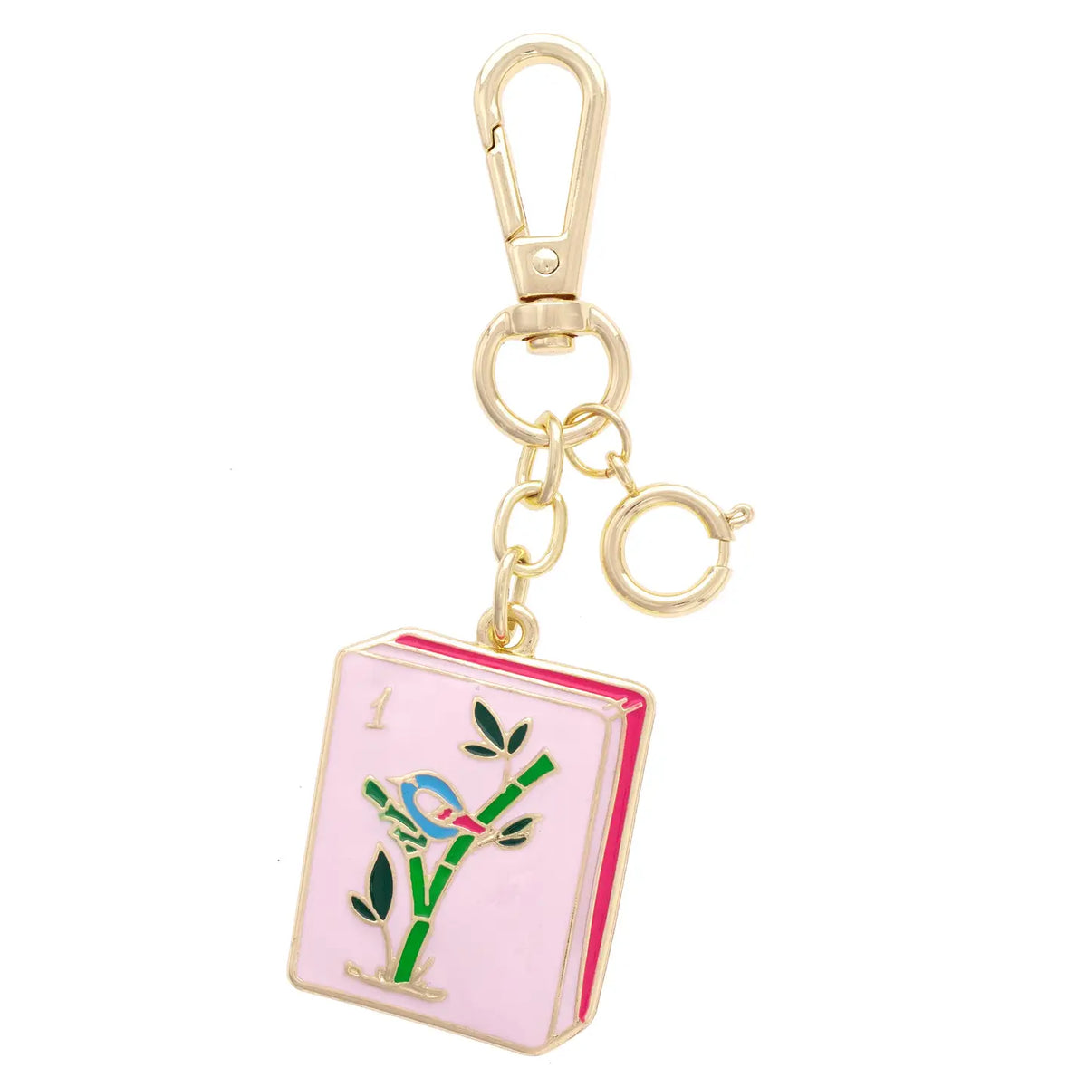 Mahjong Tile Enamel Bag Charm in Pink