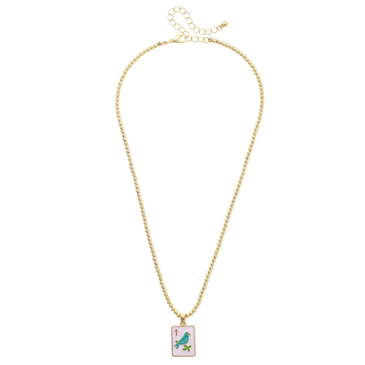 Sparrow Mahjong Tile Ball Bead Necklace in White