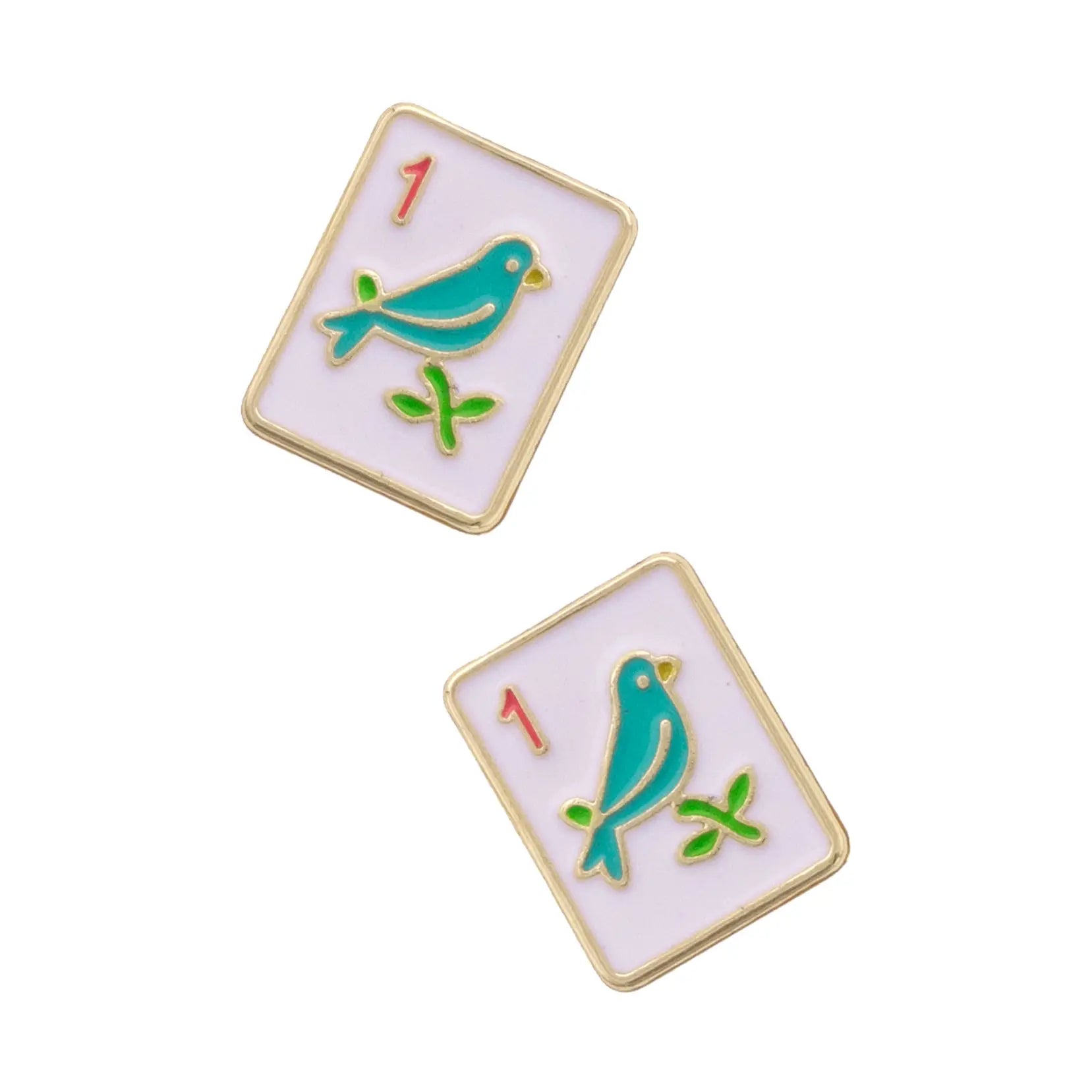 Sparrow Mahjong Tile Stud Earrings in White