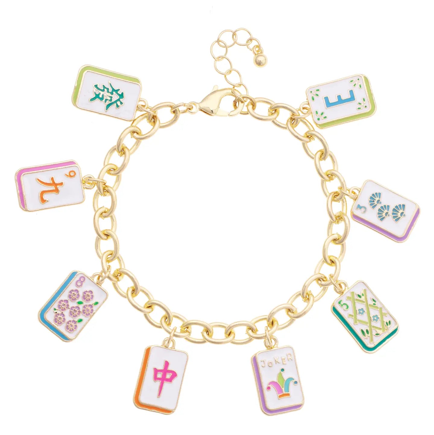 Wanna Mahj?! Enamel Charm Bracelet in Pastel Mutli