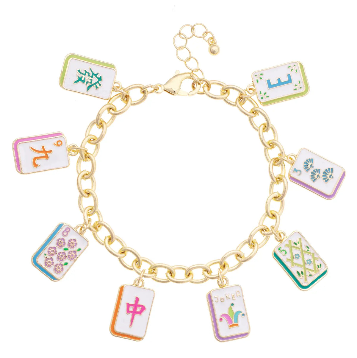 Wanna Mahj?! Enamel Charm Bracelet in Pastel Mutli