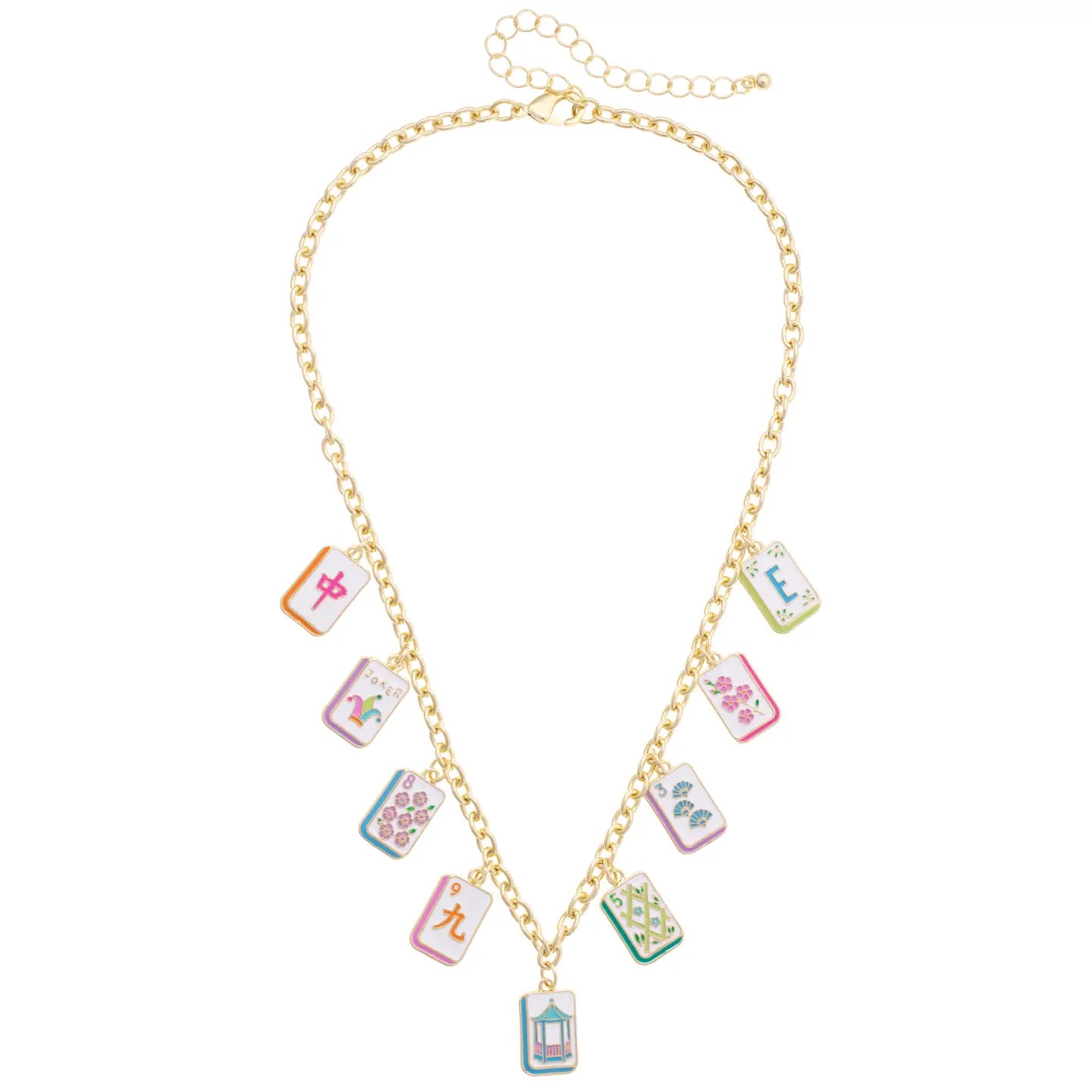 Wanna Mahj?! Enamel Charm Necklace in Pastel Mutli