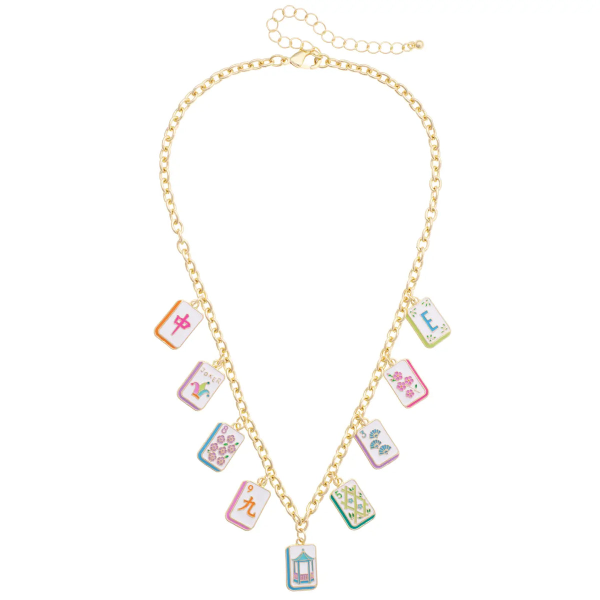 Wanna Mahj?! Enamel Charm Necklace in Pastel Mutli