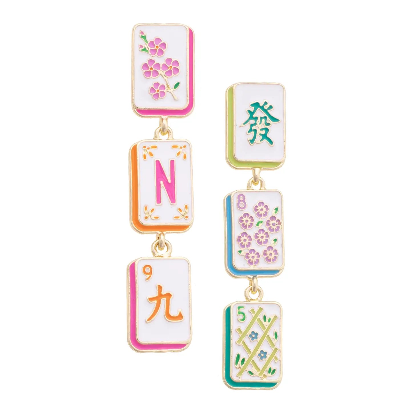 Wanna Mahj?! Linked Tile Earrings in Pastel Mutli