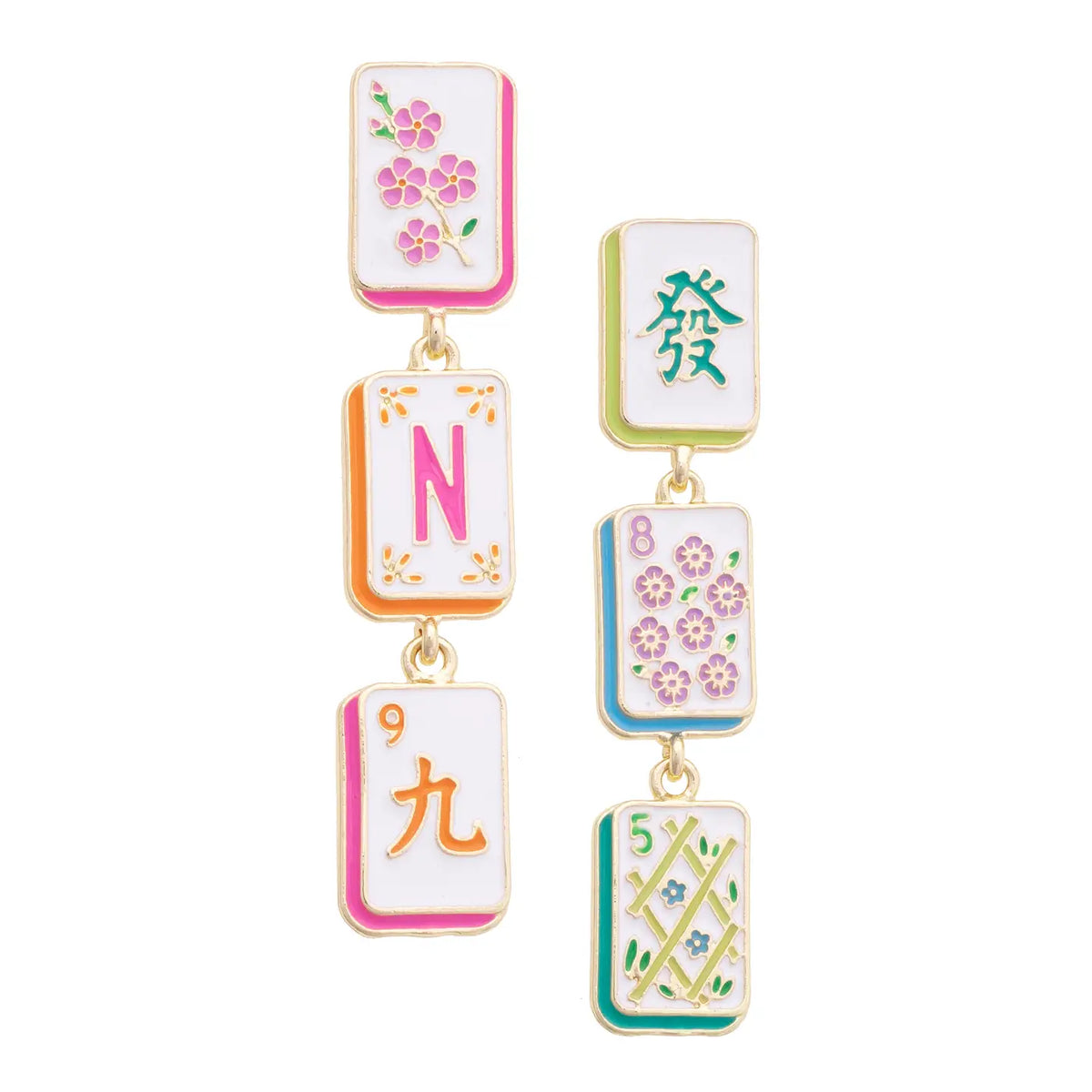 Wanna Mahj?! Linked Tile Earrings in Pastel Mutli