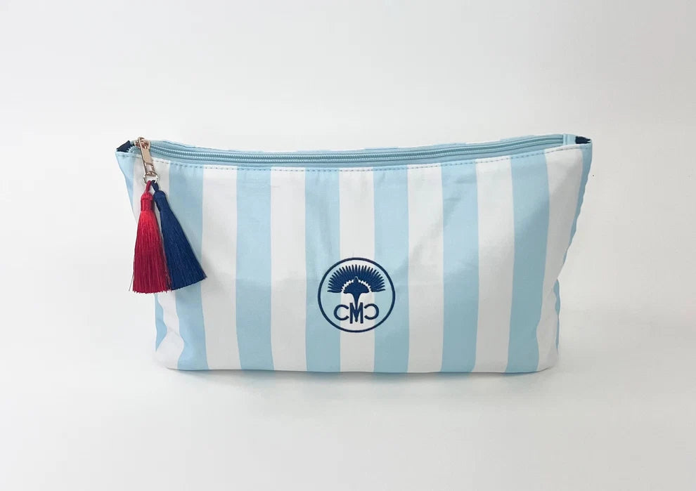 The Club Tile Bag Striped w/ Tassels & Velvet Liner - Light Blue/White Stripe