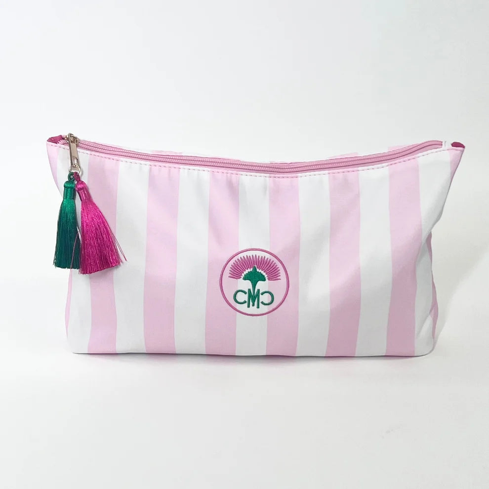 The Club Tile Bag Striped w/ Tassels & Velvet Liner - Pink/White Stripe