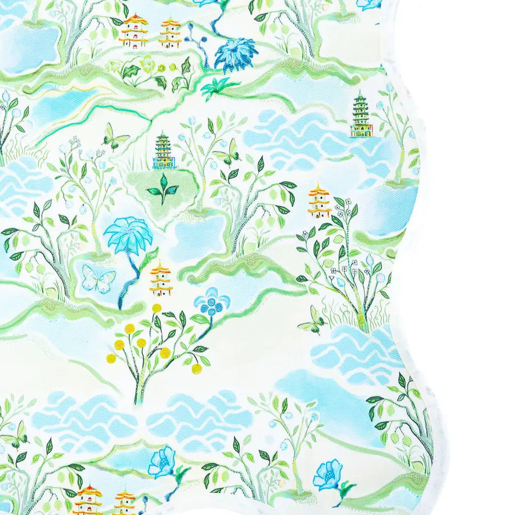 Scalloped Square Table Topper | Blue Pagoda