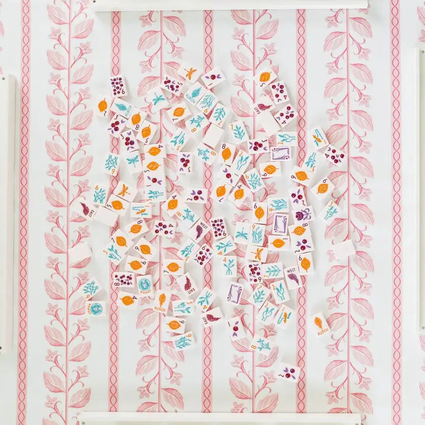 Scalloped Square Table Topper | Pink Botanical Stripe