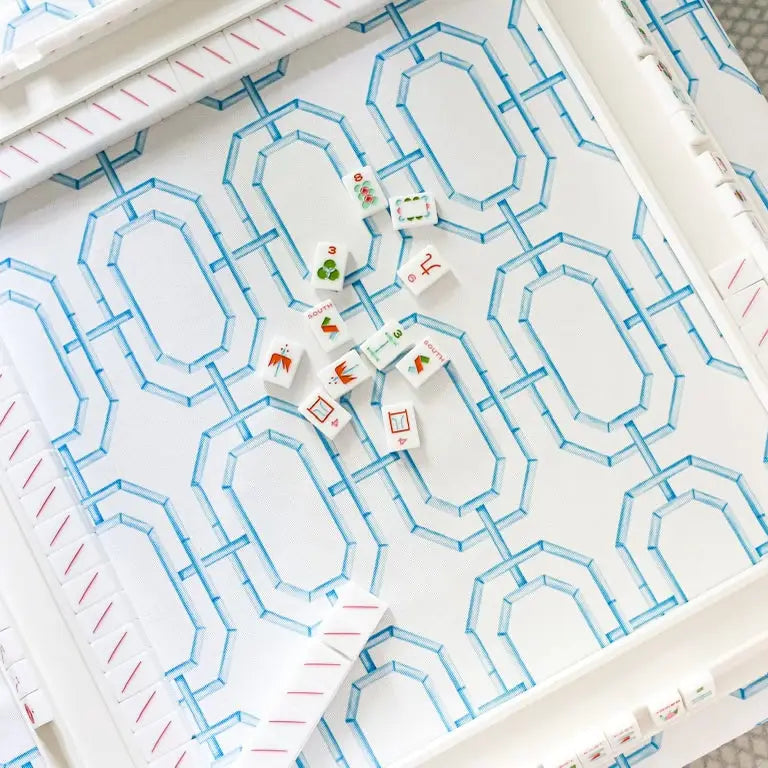 Scalloped Square Table Topper | Sky Blue Bamboo Chain