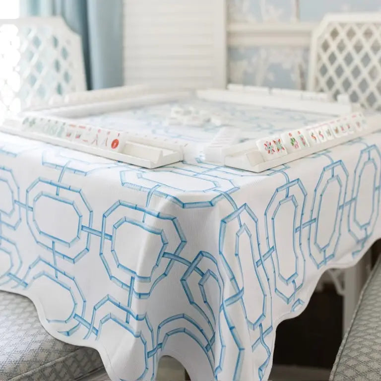 Scalloped Square Table Topper | Sky Blue Bamboo Chain