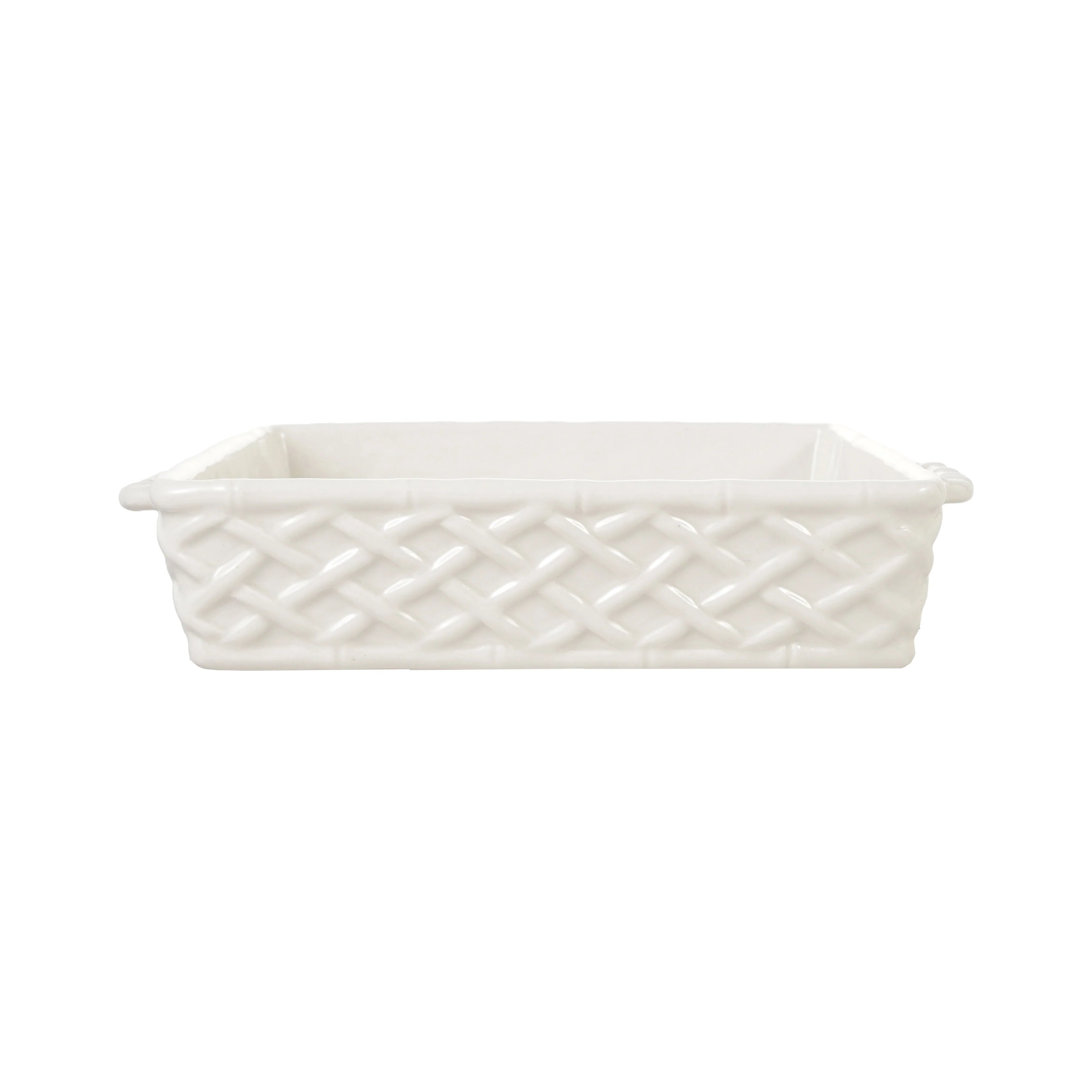 Stoneware Basket Weave Baker with Handles White