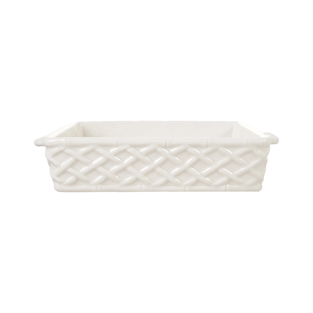 Stoneware Basket Weave Baker with Handles White
