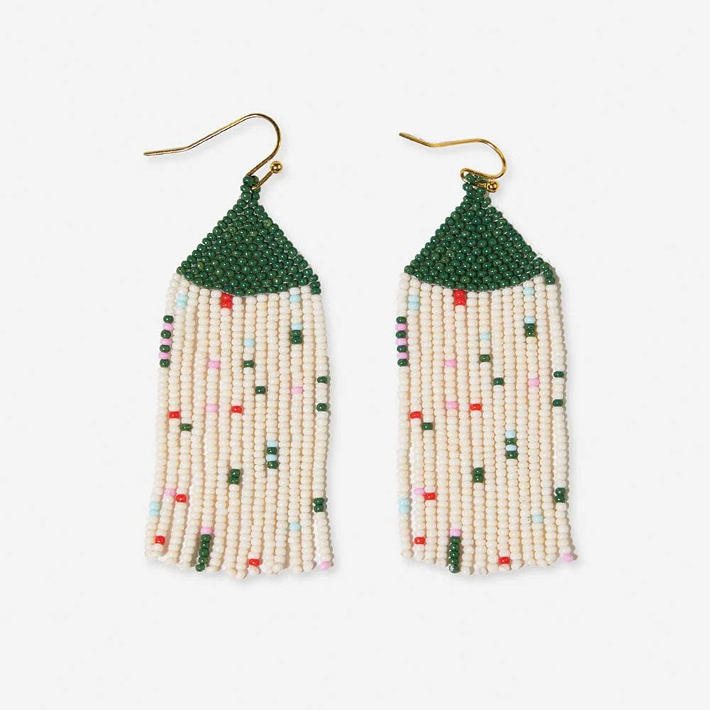 Agnes Faire Isle Confetti Beaded Fringe Earring Green