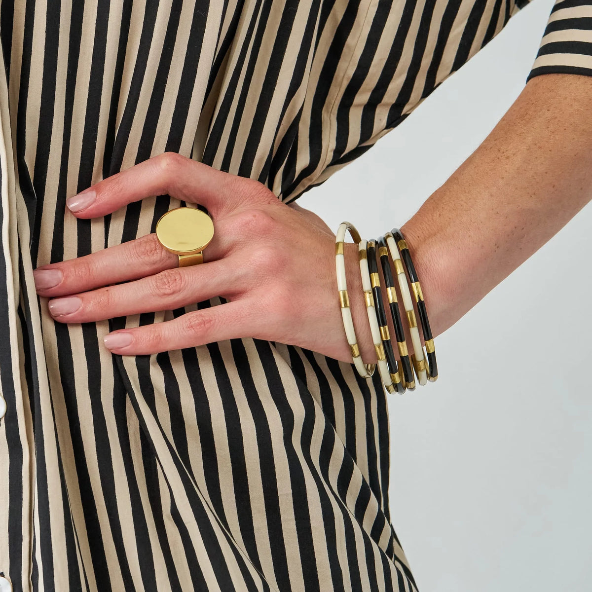 Cleo Large Round Flat Adjustable Ring Brass