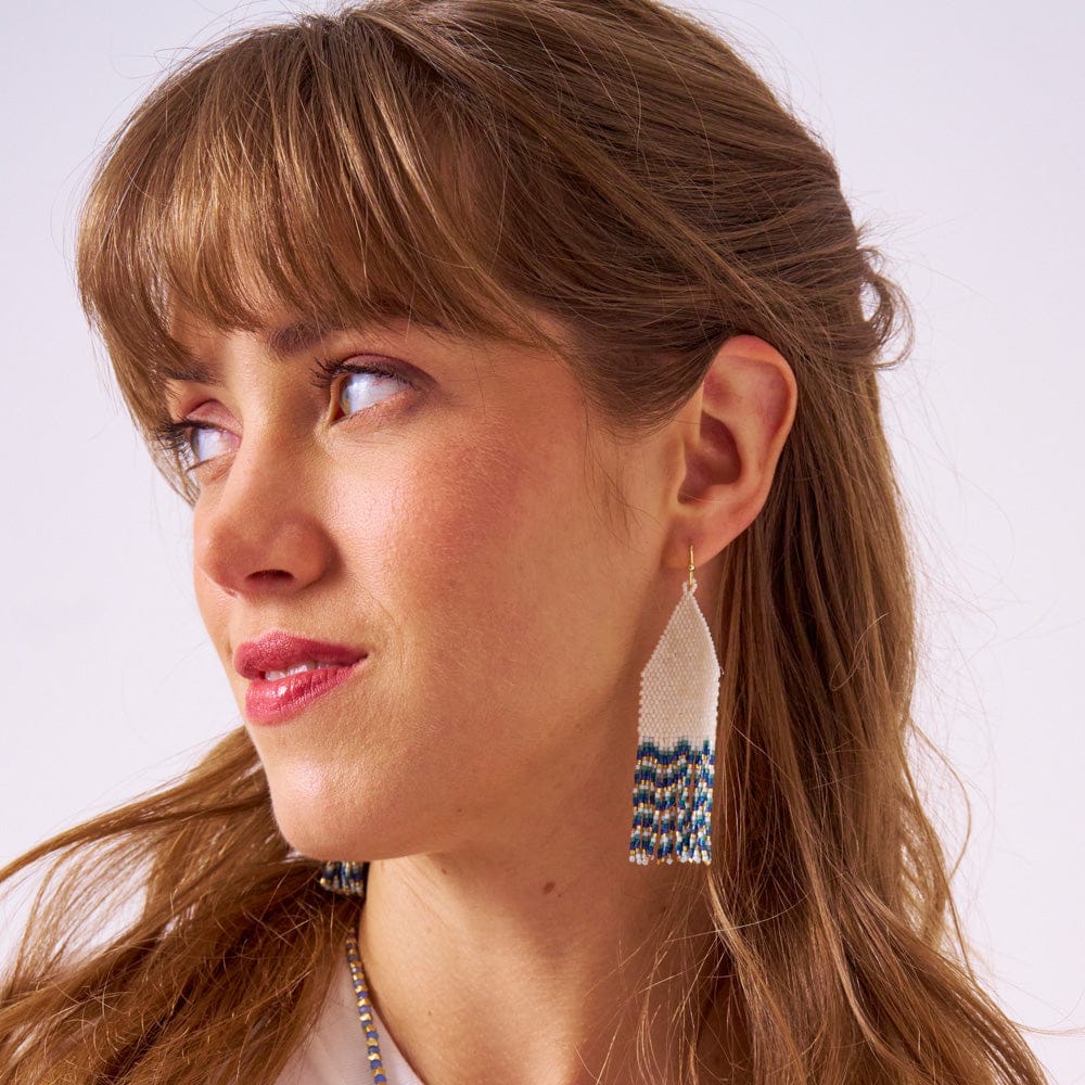 Delilah Wave Beaded Fringe Earrings Blue