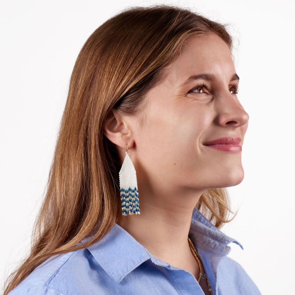 Delilah Wave Beaded Fringe Earrings Blue