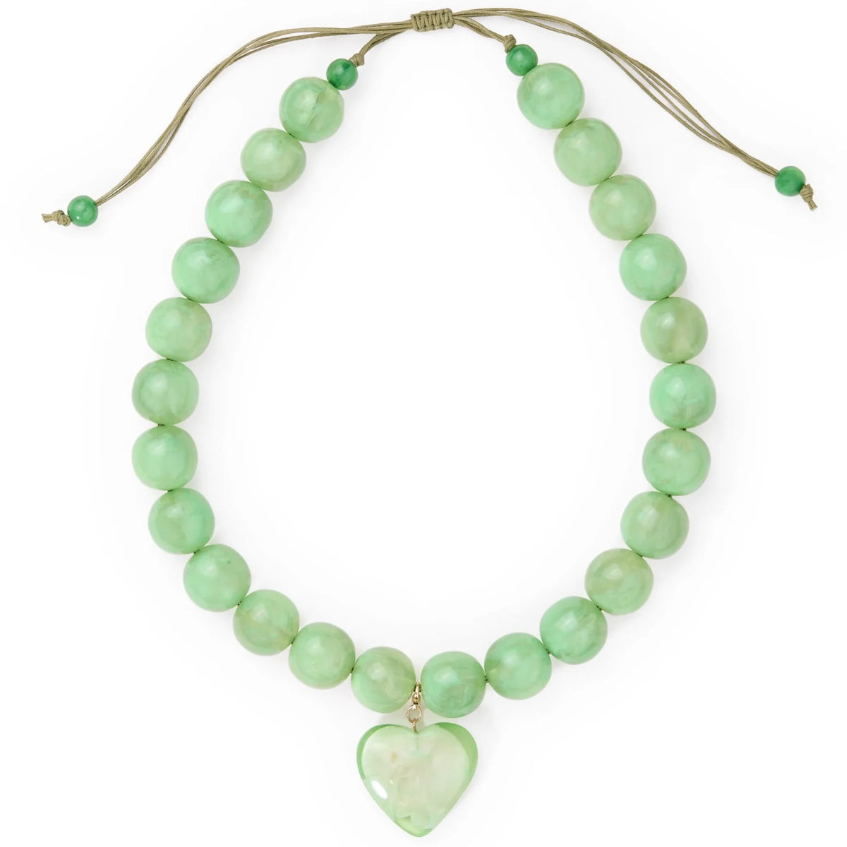 Emery Large Round Resin Bead With Heart Adjustable Necklace Mint