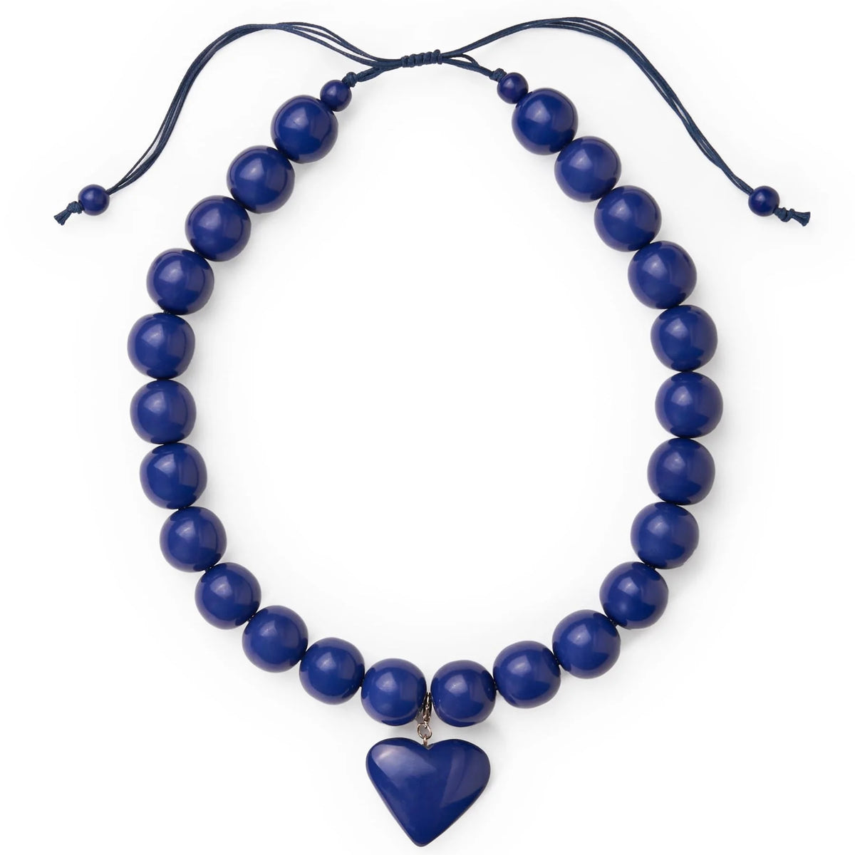 Emery Large Round Resin Bead With Heart Adjustable Necklace Navy