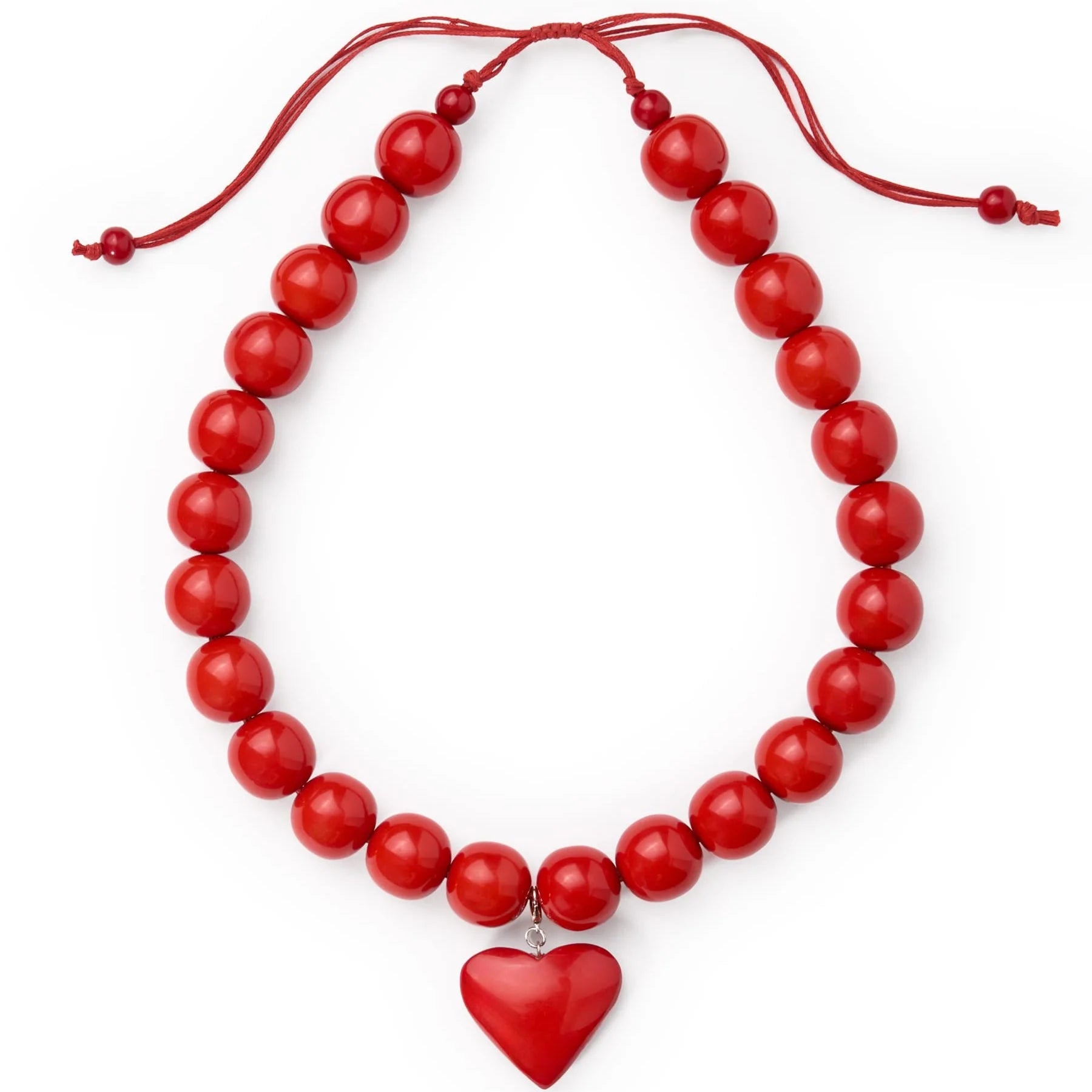 Emery Large Round Resin Bead With Heart Adjustable Necklace Rust