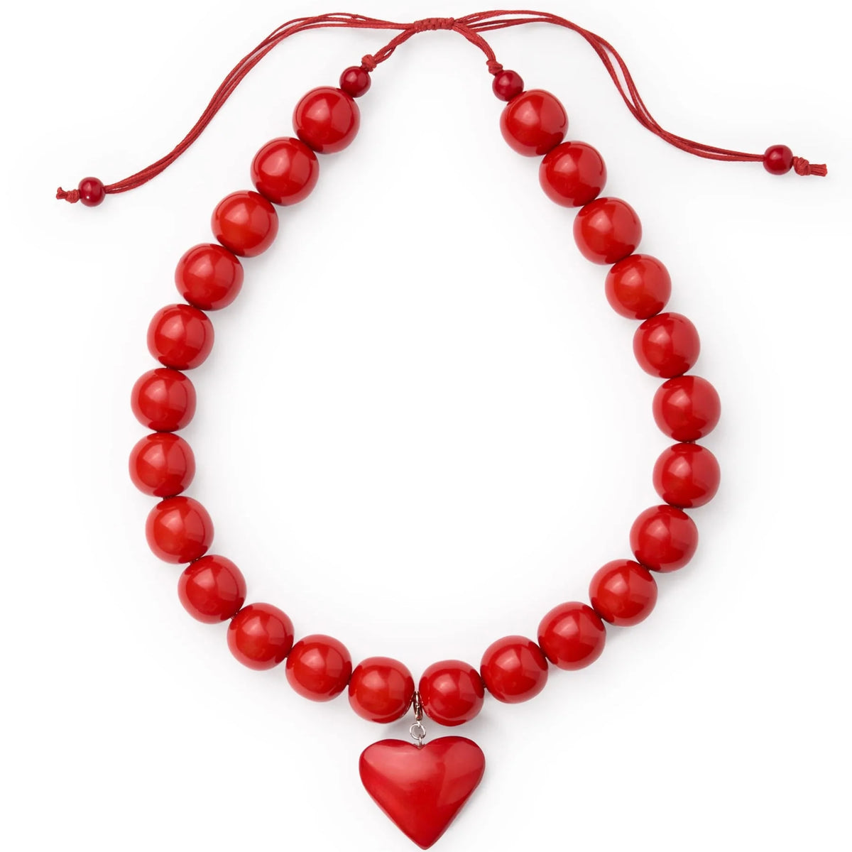 Emery Large Round Resin Bead With Heart Adjustable Necklace Rust