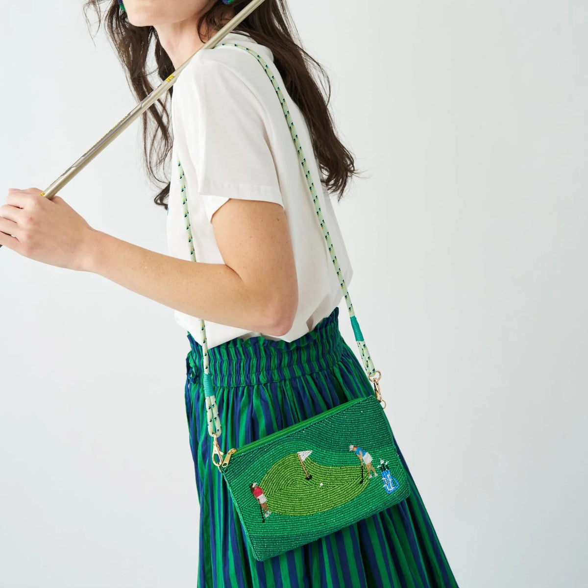 Leila Golf Seed Bead Clutch With Strap
