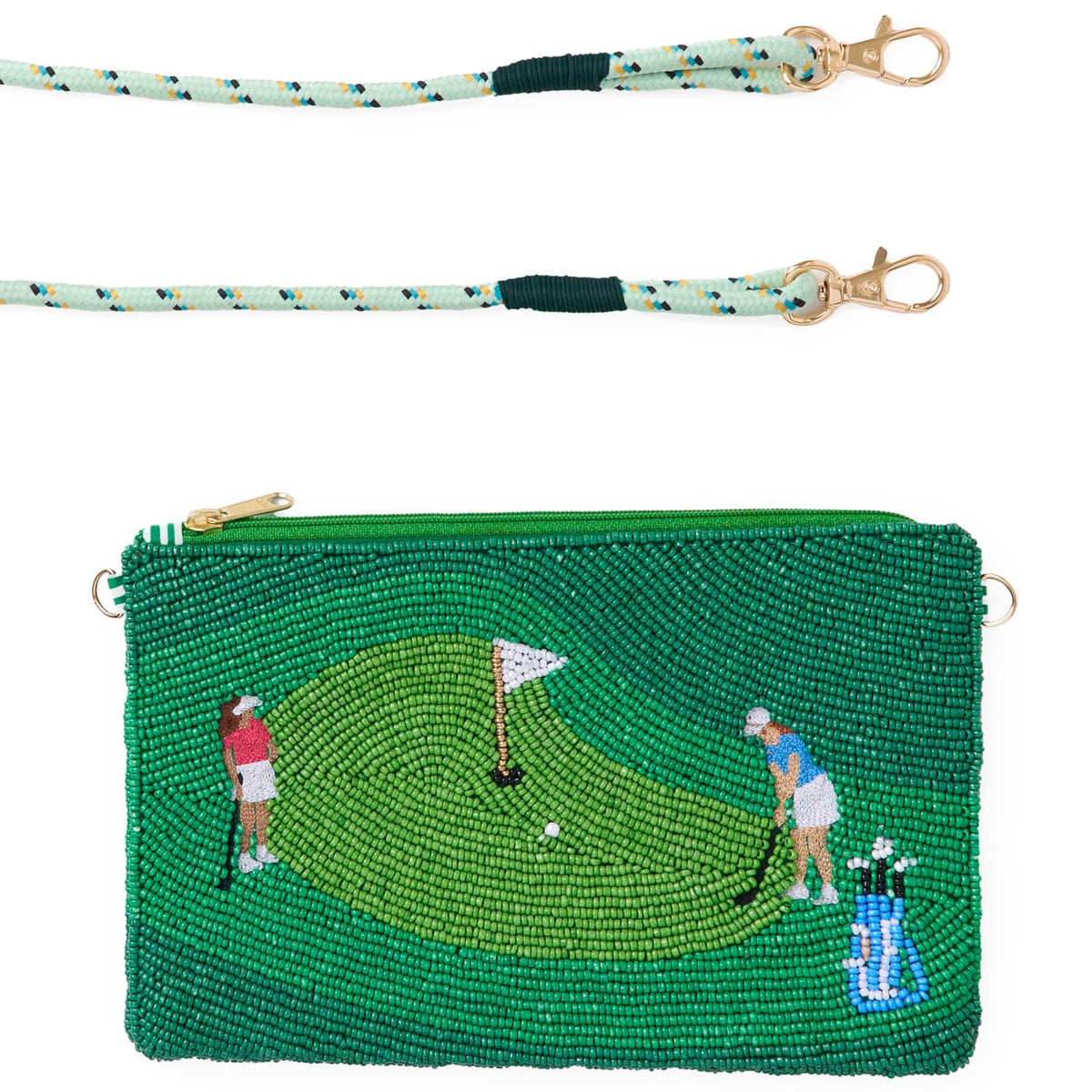 Leila Golf Seed Bead Clutch With Strap