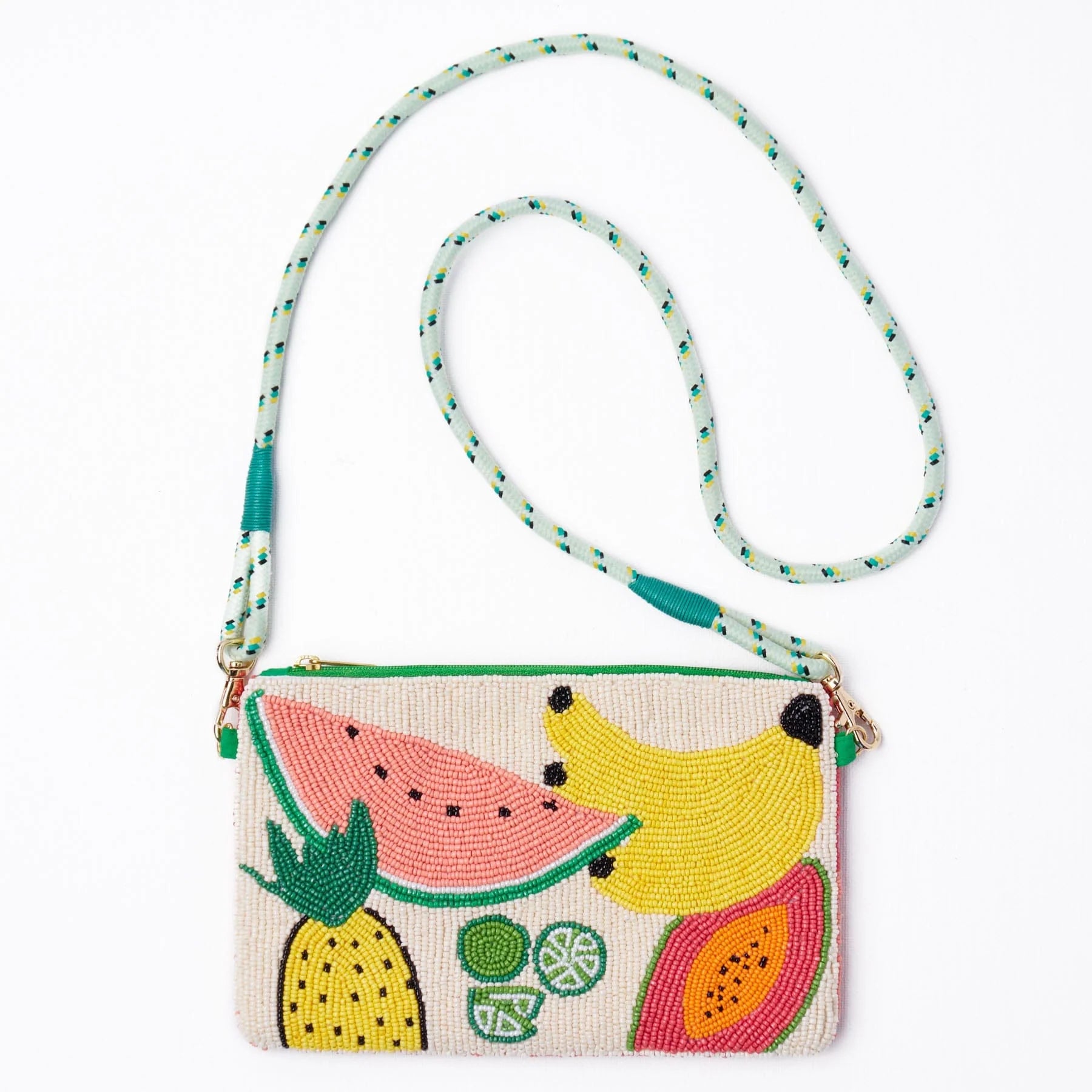 Leila Mixed Fruit Seed Bead Clutch With Strap