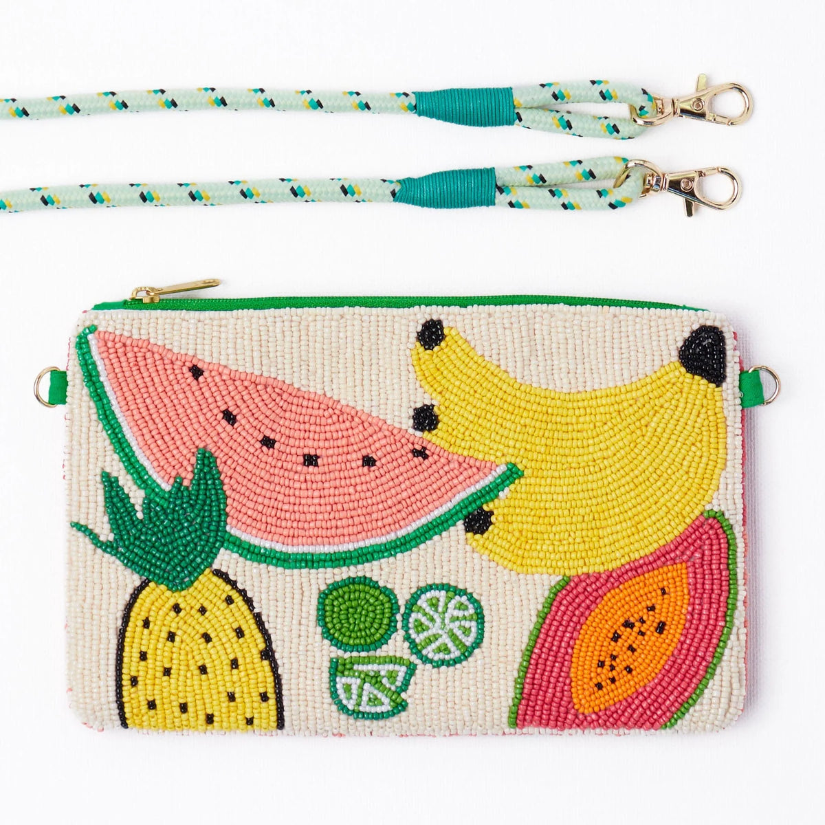 Leila Mixed Fruit Seed Bead Clutch With Strap