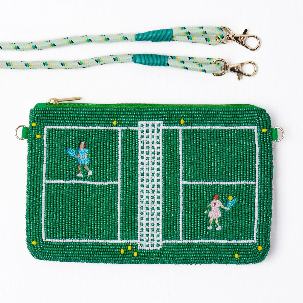 Leila Tennis Seed Bead Clutch With Strap