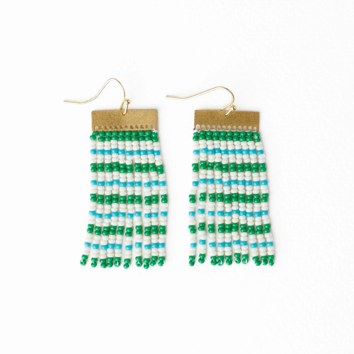 Scout Rectangle Hanger Mixed Horizontal Stripes Beaded Fringe Earrings