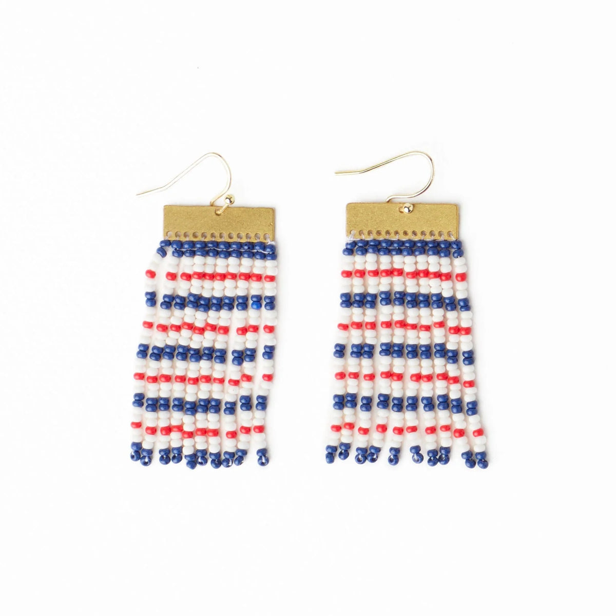 Scout Rectangle Hanger Mixed Horizontal Stripes Beaded Fringe Earrings