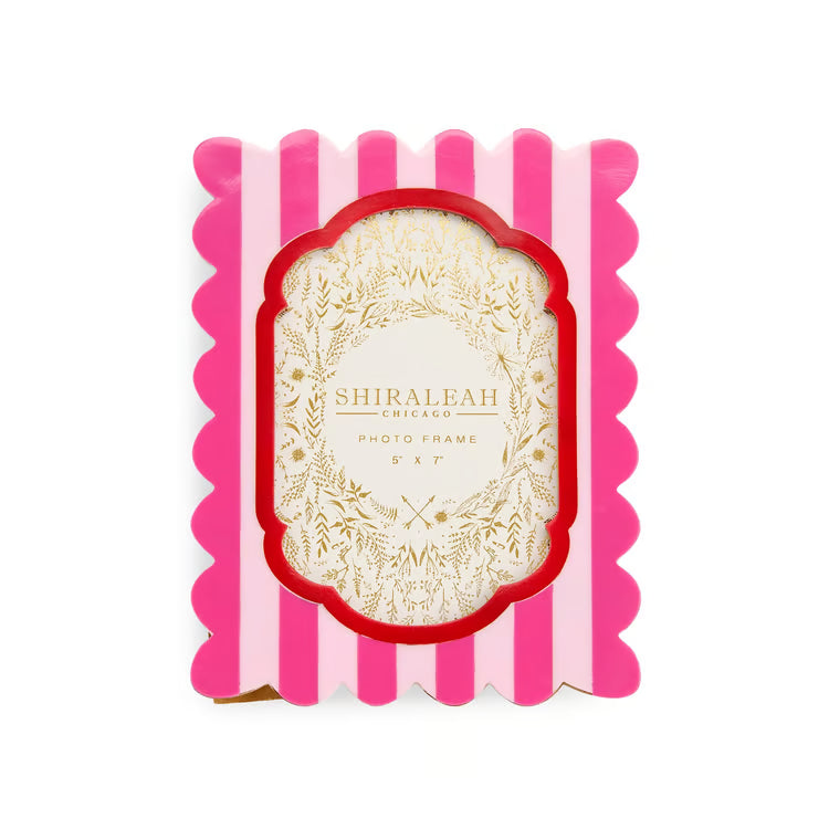 Poppy 5" x 7" Scalloped Edge Striped Picture Frame, Pink