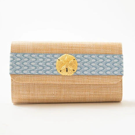 Avery Straw Clutch - Blue Ocean Band with Sanddollar