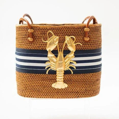 Medium Charlotte - Navy/Navy And White Stripe Layer with XL Lobster