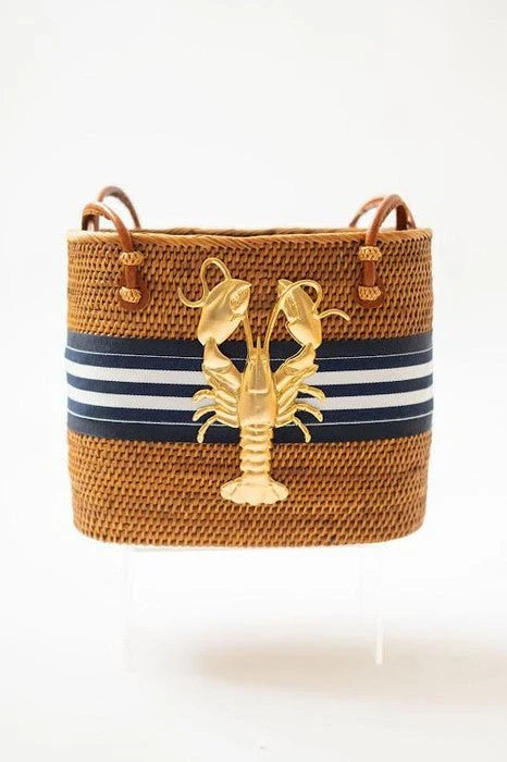 Medium Charlotte - Navy/Navy And White Stripe Layer with XL Lobster
